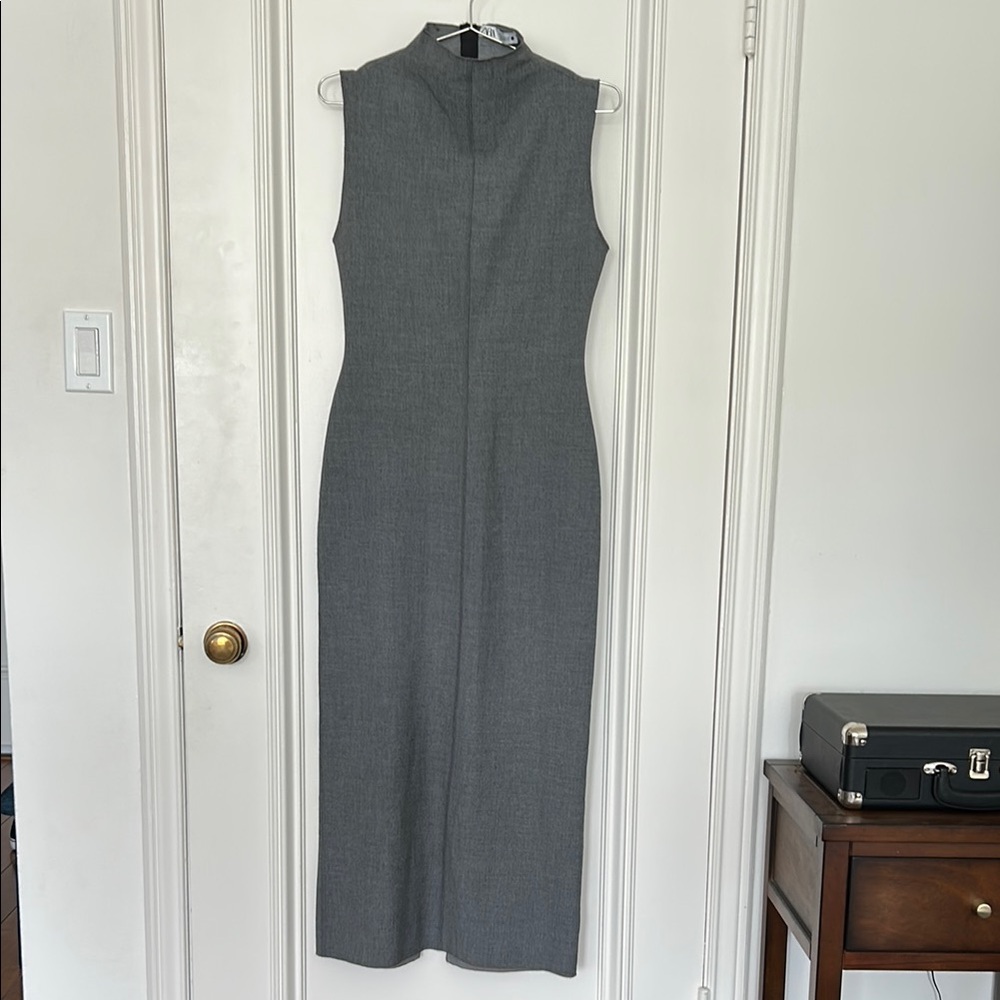 Zara Gray Sleeveless Sheath Dress with Mock Neck